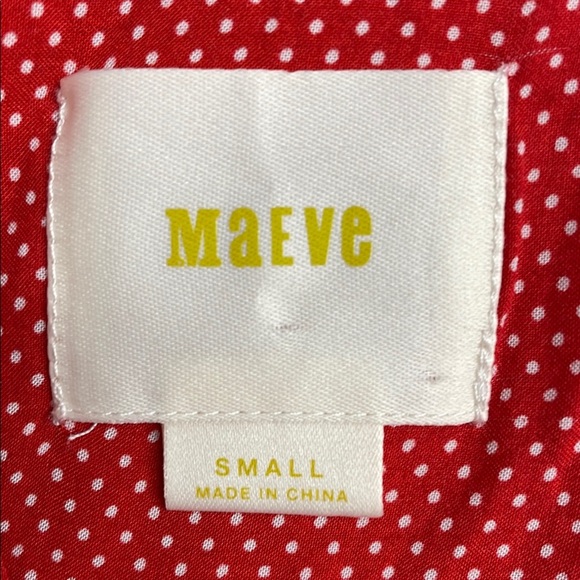 Maeve Red Matilda Polkadot Blouse Pleated Long Sleeve with Notched Collar Size S - Picture 10 of 12